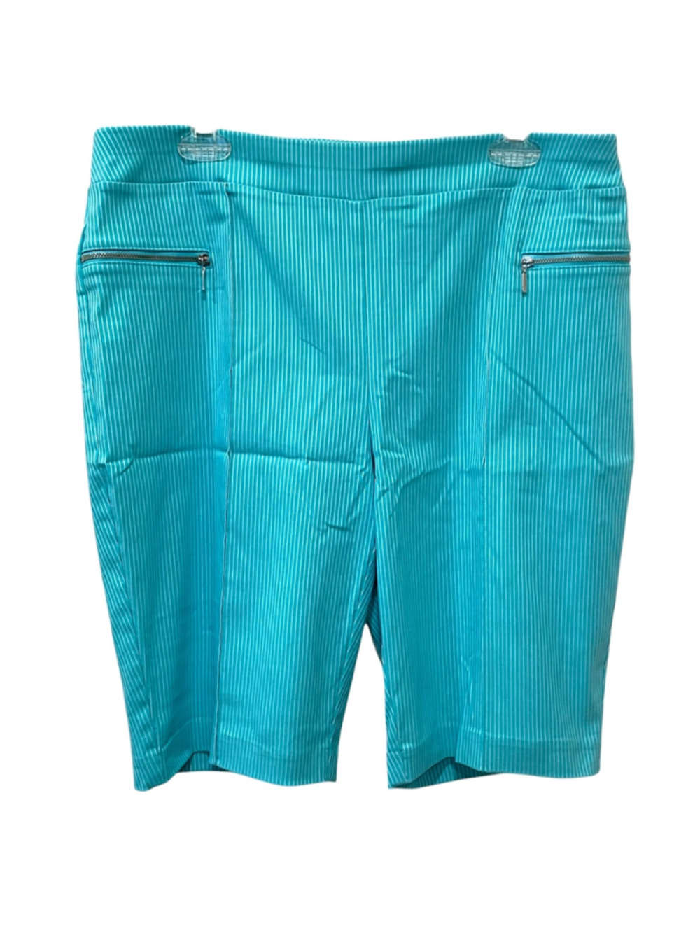 Chicos Womens Size 2.5 US 14 Perfect Stretch Shorts Striped Turquoise White